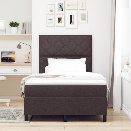 Box Spring Bed With Mattress & Led Dark Brown 120X200 Cm Fabric