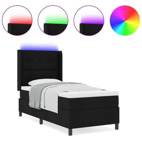 Box Spring Bed With Mattress & Led Black 90X200 Cm Fabric