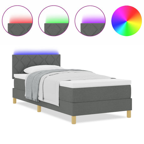 Box Spring Bed With Mattress & Led Dark Grey 90X200 Cm Fabric