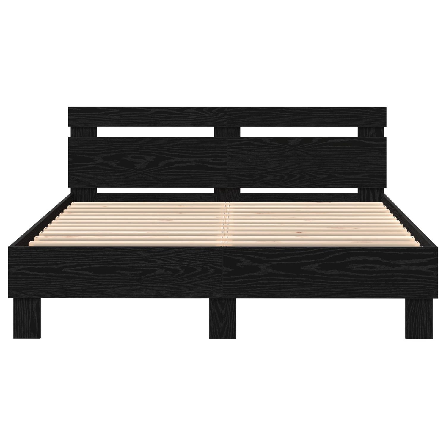 Black Bed Frame Black Oak Wood 140 X 190 Cm Durable