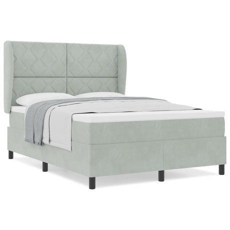 Box Spring Bed With Mattress Light Grey 160X200 Cm Velvet