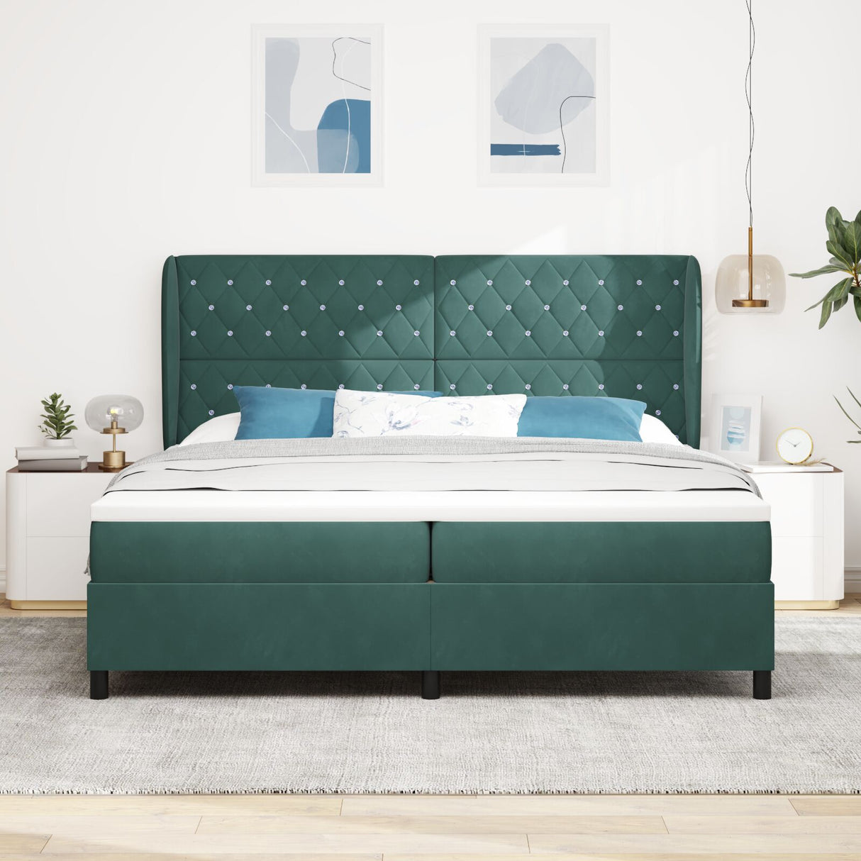 Box Spring Bed With Mattress Dark Green 200X200 Cm Velvet