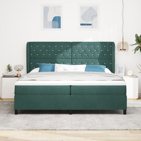 Box Spring Bed With Mattress Dark Green 200X200 Cm Velvet