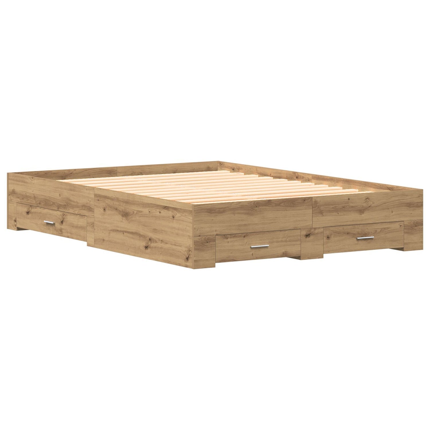 Bed Frame With Drawers Artisan Oak Engineered Wood 140 X 200 Cm