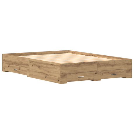 Bed Frame With Drawers Artisan Oak Engineered Wood 140 X 200 Cm