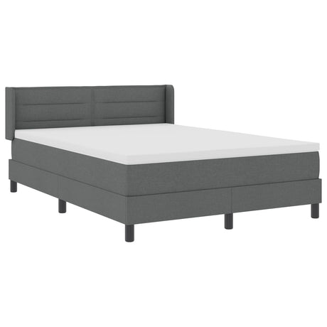 Box Spring Bed With Mattress Dark Grey 140X200 Cm Fabric,  Headboard Lines Design Dark Grey 140 Cm Fabric