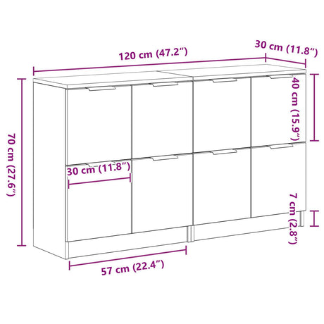 Sideboards 2 Pcs Black Oak 60X30X70 Cm Engineered Wood