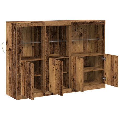 Sideboard With Led Lights Old Wood 142.5X37X100 Cm Engineered Wood