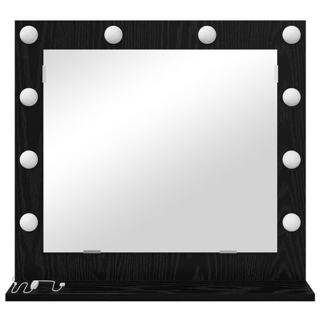 Vanity Mirror With Led Lights Black Oak 60X55X18 Cm