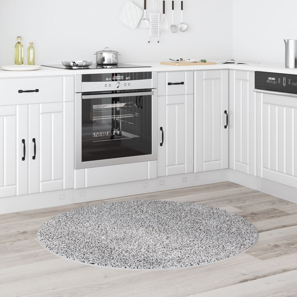 Shaggy Rug With Latex Backing Grey Ø120 Cm