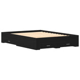Bed Frame With Drawers Black Oak Engineered Wood 140 X 190 Cm
