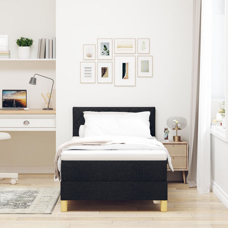 Box Spring Bed With Mattress & Led Black 100X200 Cm Fabric