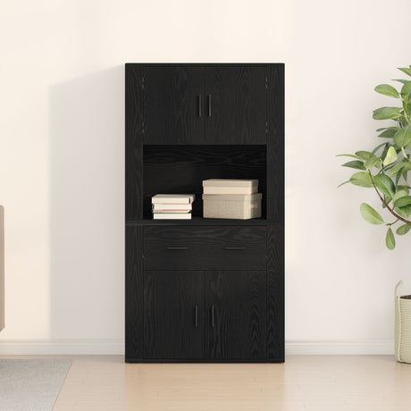 Highboard Black Oak 80X33X150 Cm Engineered Wood