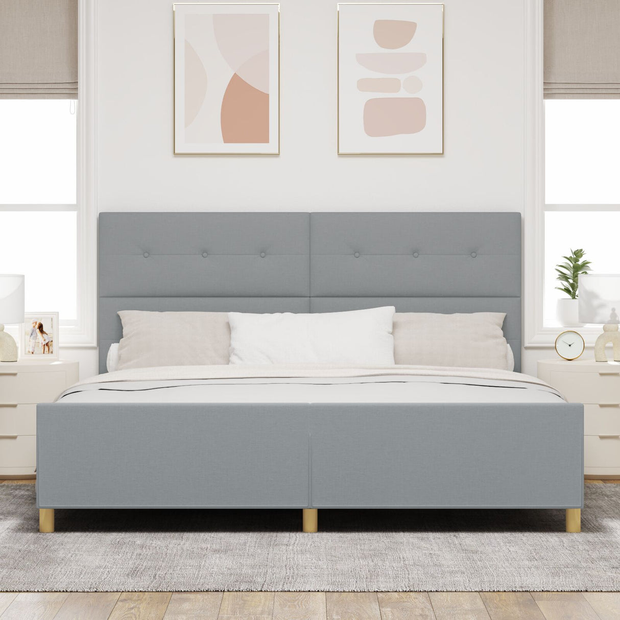 Bed Frame Light Grey 200X200 Cm Fabric