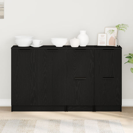 Sideboards 3 Pcs Black Oak Engineered Wood