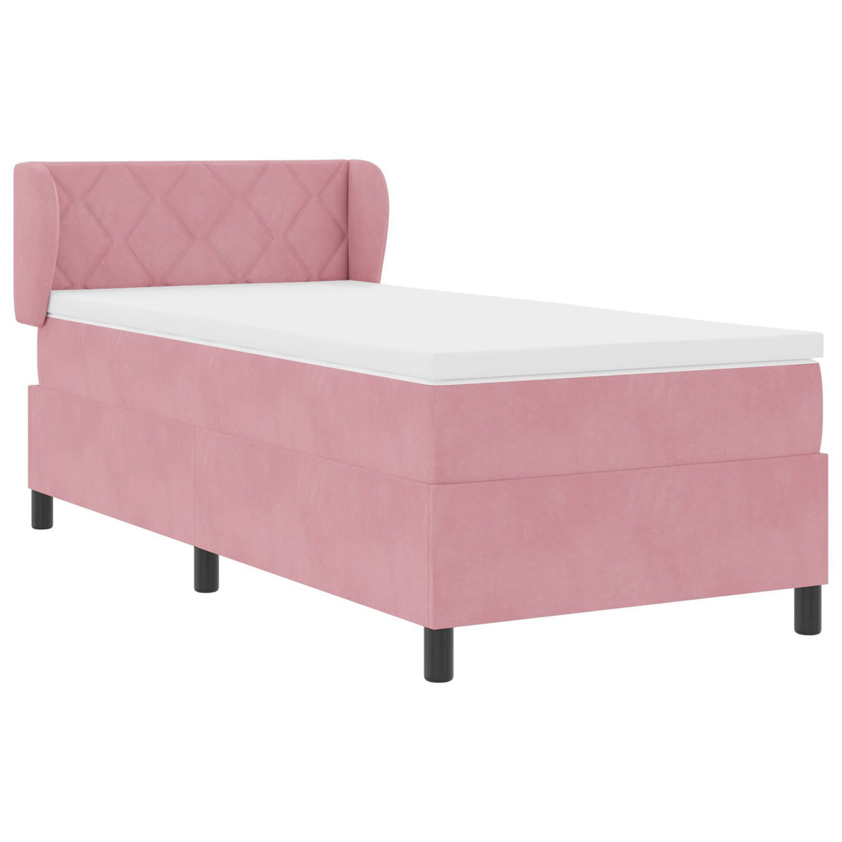 Box Spring Bed With Mattress In Pink, 90X190 Cm, Velvet