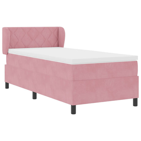 Box Spring Bed With Mattress In Pink, 90X190 Cm, Velvet
