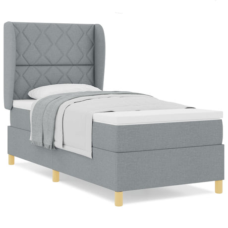 Box Spring Bed With Mattress - Light Grey - 90X200 Cm Fabric