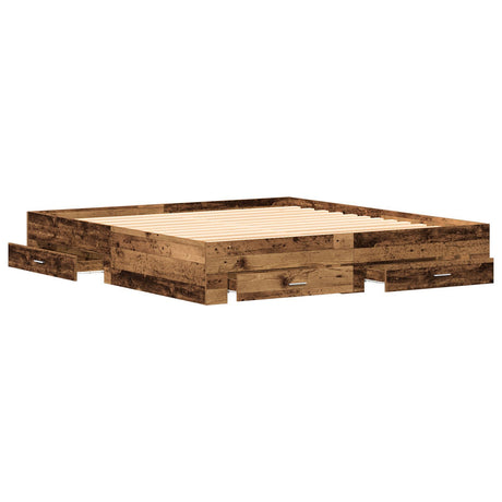 Bed Frame With Drawers Old Wood 180X200 Cm Engineered Wood