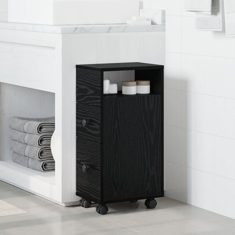 Narrow Bathroom Cabinet With Wheels Black Oak Engineered Wood