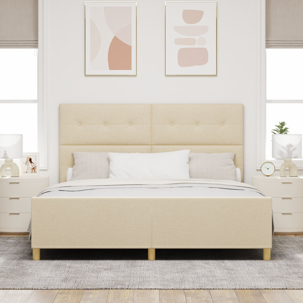 Bed Frame Cream 180X200 Cm Fabric