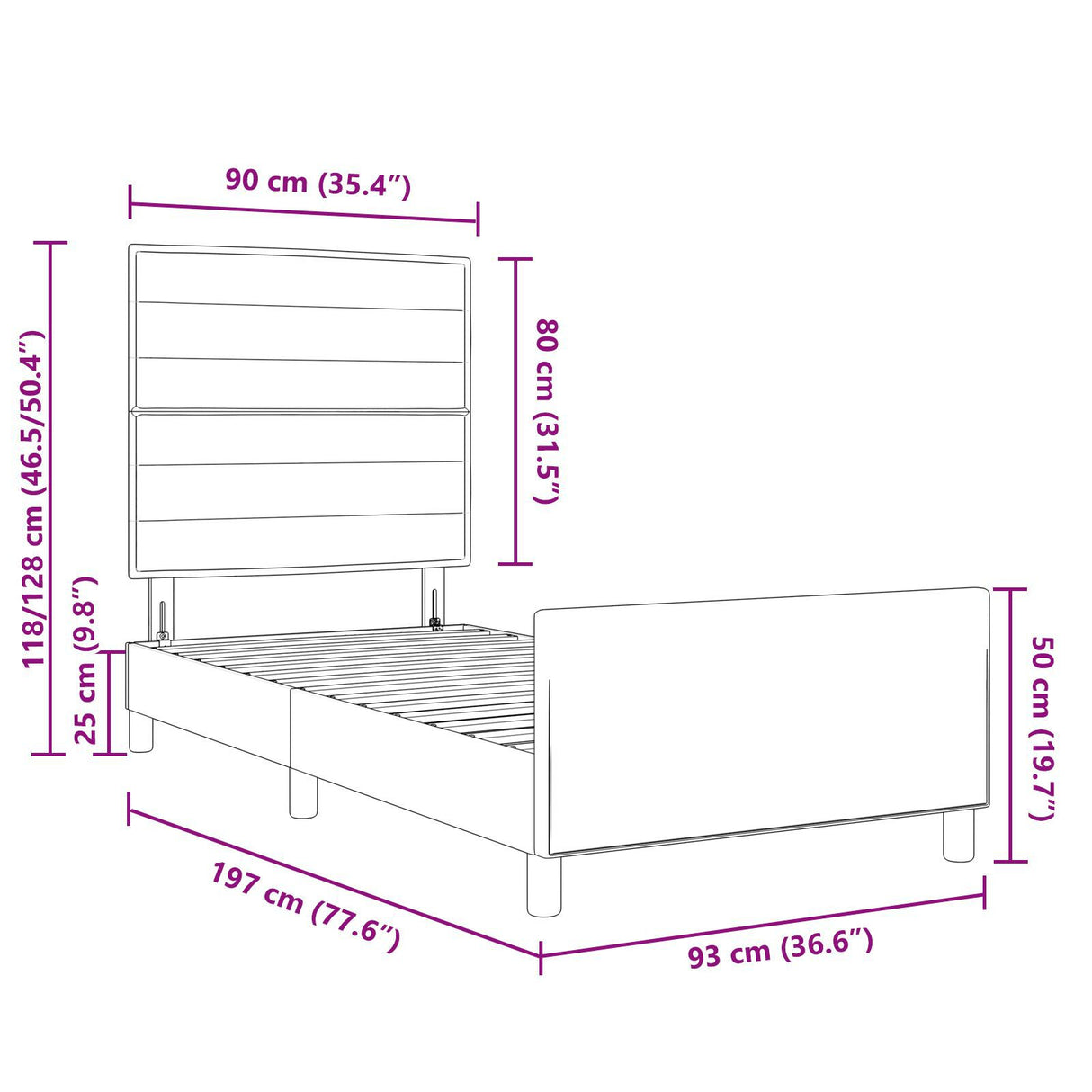 Black Fabric Bed Frame 90X190 Cm