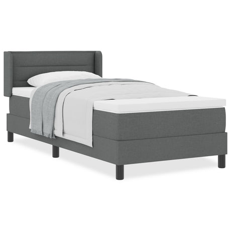 Box Spring Bed With Mattress Dark Grey 90X200 Cm Fabric,  Headboard Lines Design Dark Grey 90 Cm Fabric
