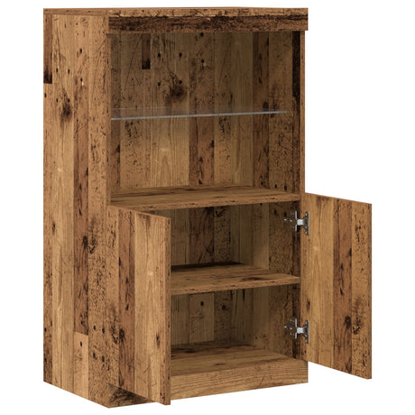 Sideboard With Led Lights Old Wood 60X37X100 Cm