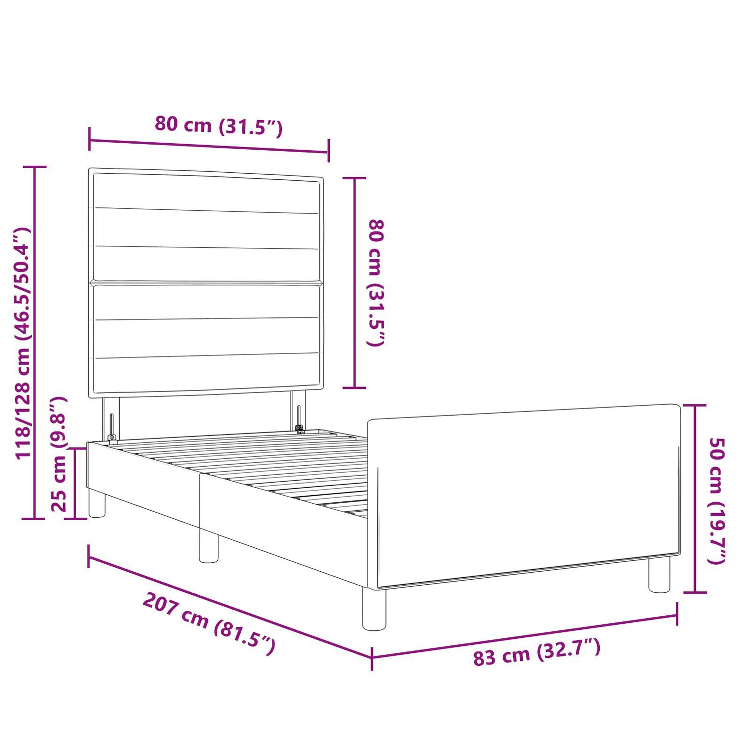 Bed Frame Dark Grey 80X200 Cm Fabric