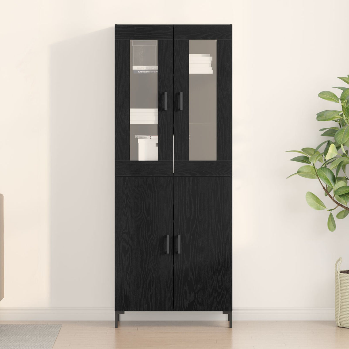 Sideboard With Wall Cabinet Black Oak Engineered Wood