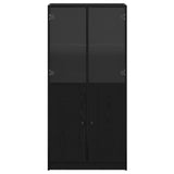 Highboard With Doors Black Oak 68X37X142 Cm Engineered Wood