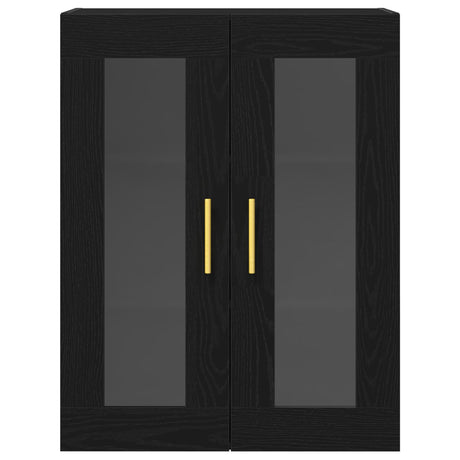 Wall-Mounted Cabinet With Glass Doors Black Oak 69,5X34X90 Cm