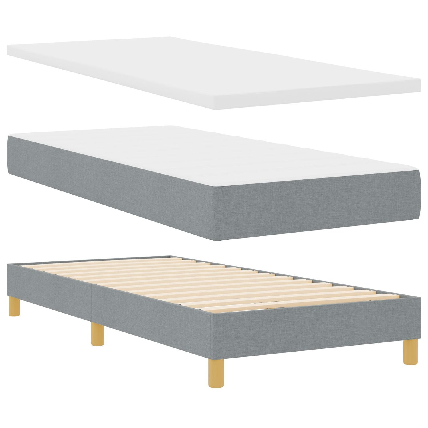 Box Spring Bed With Mattress - Light Grey, 90X200 Cm, Fabric