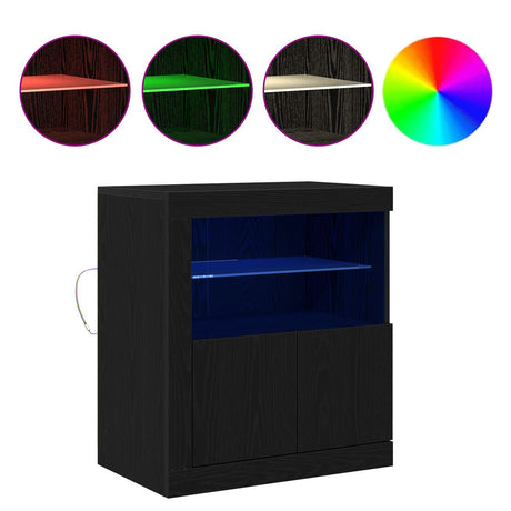 Sideboard With Led Lights Black Oak 60,5X37X67 Cm