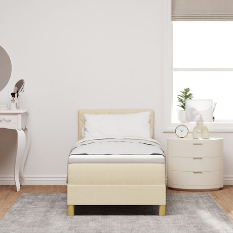 Box Spring Bed With Mattress & Led Cream 80X200 Cm Fabric