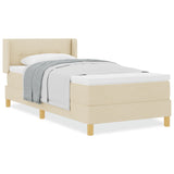 Box Spring Bed With Mattress Cream 90X200 Cm Fabric,  Headboard Button Tufted Cream 90 Cm Fabric