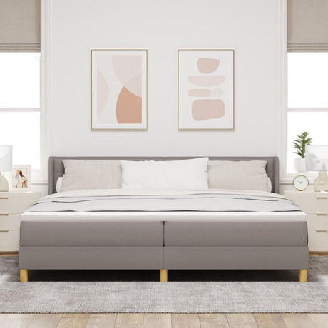 Box Spring Bed With Mattress Taupe 200X200 Cm Fabric,  Headboard Lines Design Taupe 200 Cm Fabric