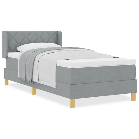 Box Spring Bed With Mattress Light Grey 90X200 Cm Fabric,  Headboard Diamond Blocks Design Light Grey 90 Cm Fabric