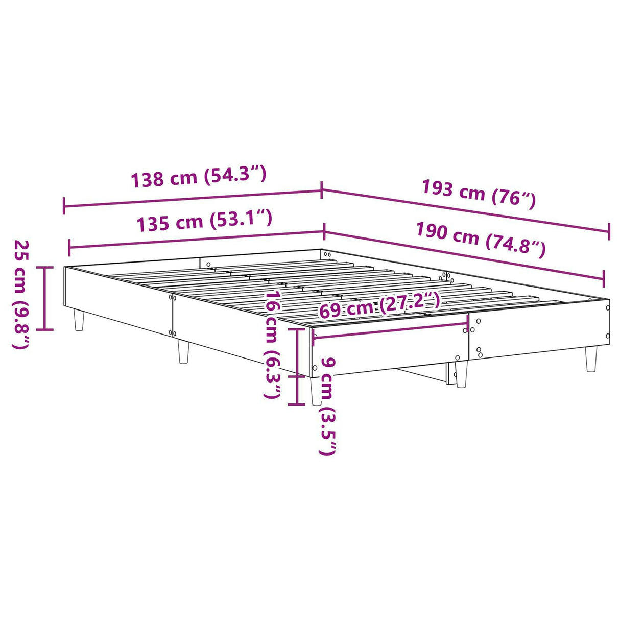 Bed Frame 135X190 Cm Black Oak Engineered Wood