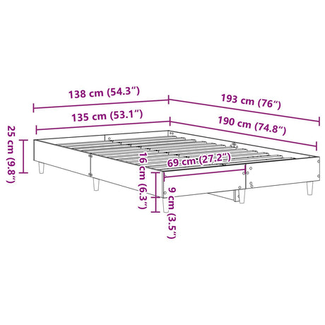 Bed Frame 135X190 Cm Black Oak Engineered Wood