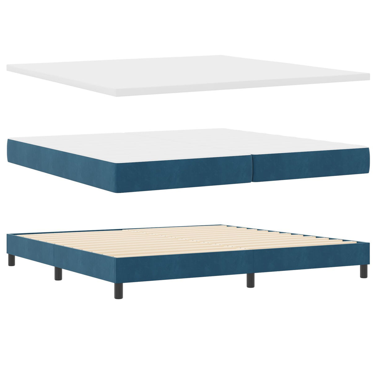Box Spring Bed With Mattress Dark Blue 200X200 Cm Velvet