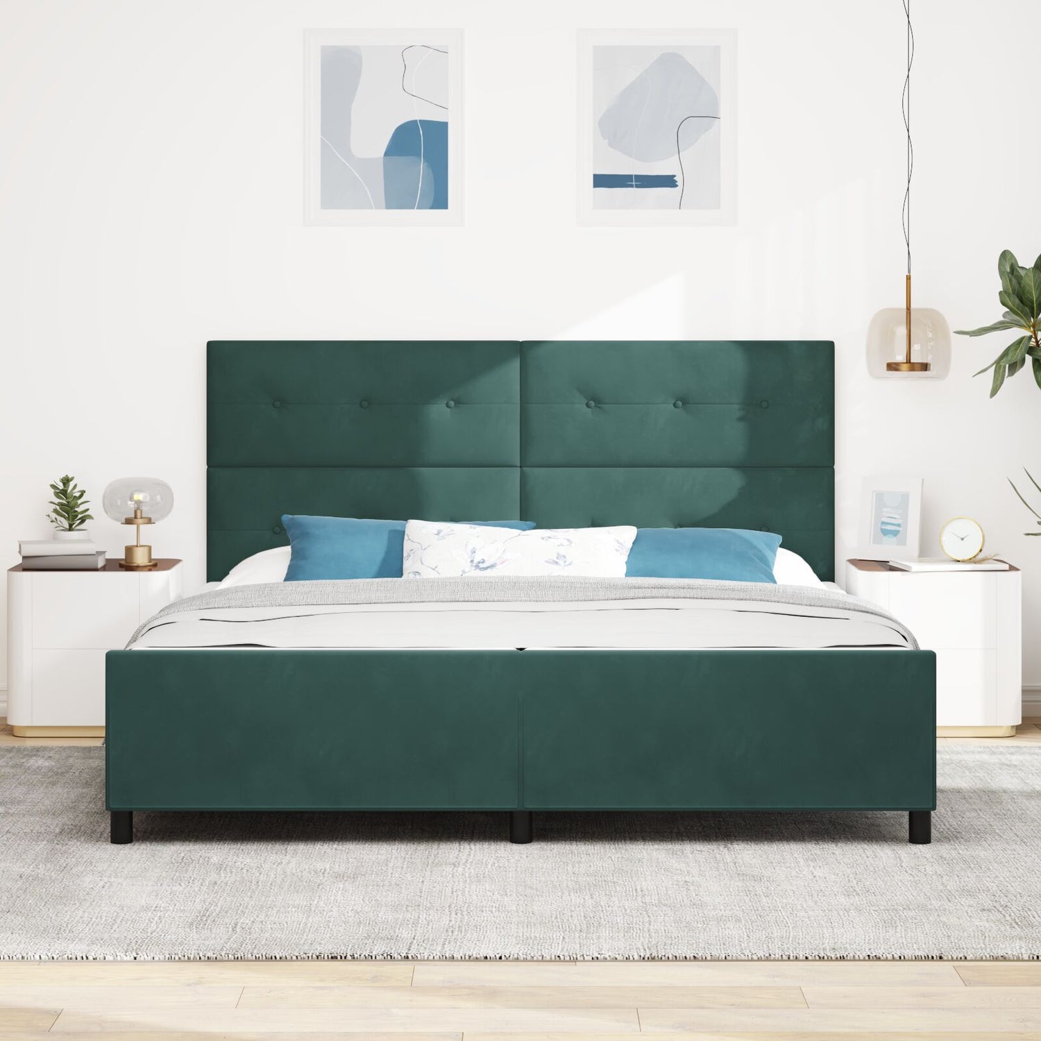 Bed Frame Dark Green 200X200 Cm Velvet