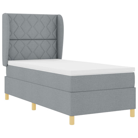 Box Spring Bed With Mattress - Light Grey - 90X200 Cm Fabric