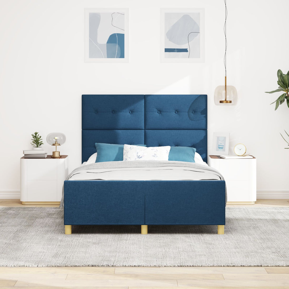 Bed Frame Blue 140X190 Cm Fabric