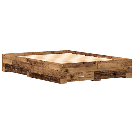 Bed Frame With Drawers Old Wood Engineered Wood 160 X 200 Cm