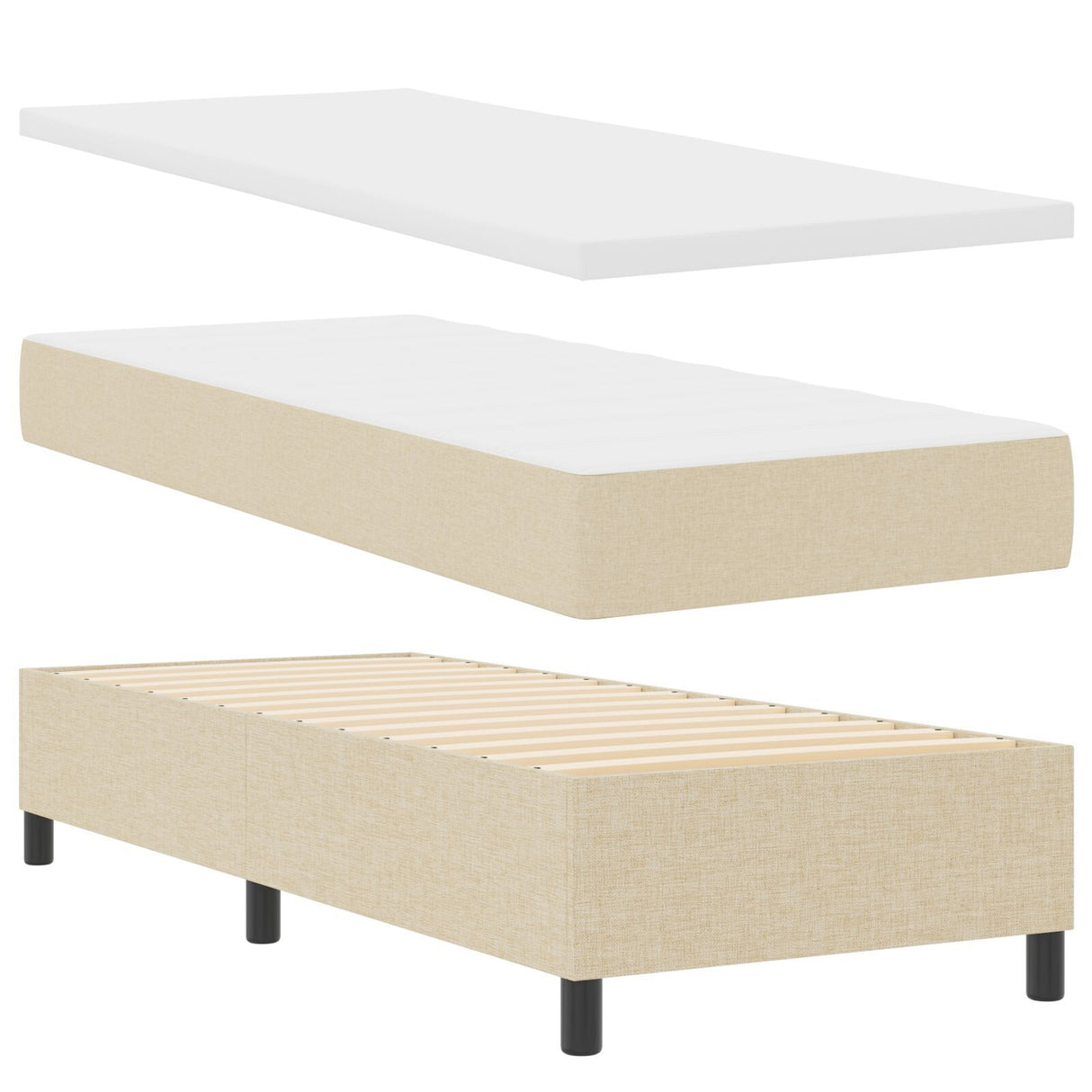 Box Spring Bed With Mattress - Cream, 80X200 Cm Fabric