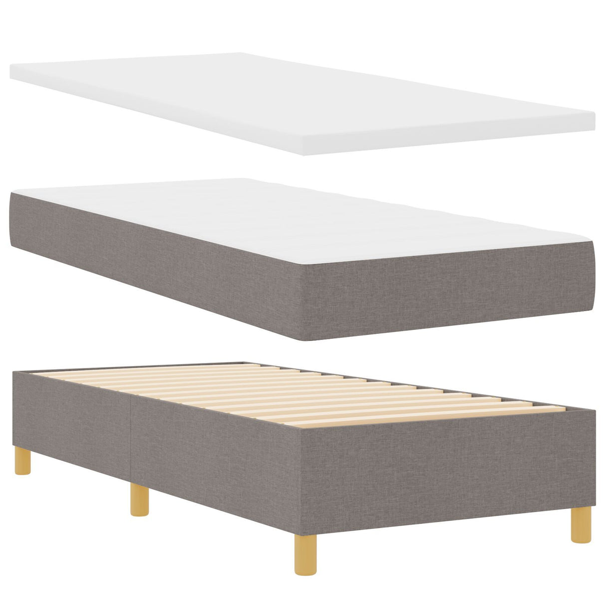 Box Spring Bed With Mattress & Led Taupe 100X200 Cm Fabric