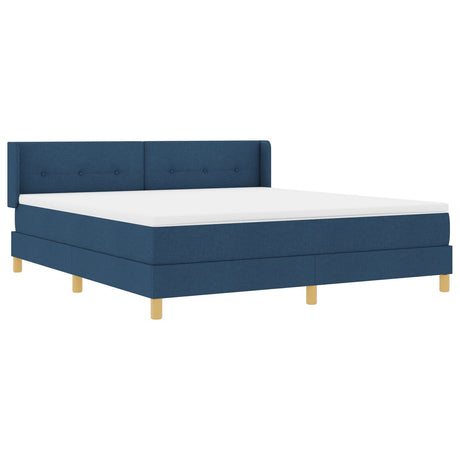 Box Spring Bed With Mattress Blue 180X200 Cm Fabric,  Headboard Button Tufted Blue 180 Cm Fabric