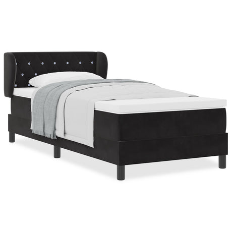 Box Spring Bed With Mattress In Black Velvet, 90X190 Cm