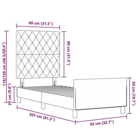 Light Grey Velvet Bed Frame 80X200 Cm